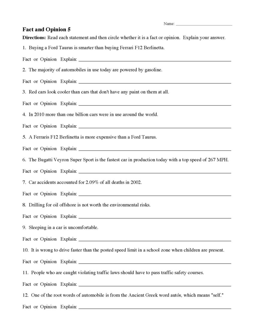 Fact And Opinion Worksheets Reading Comprehension