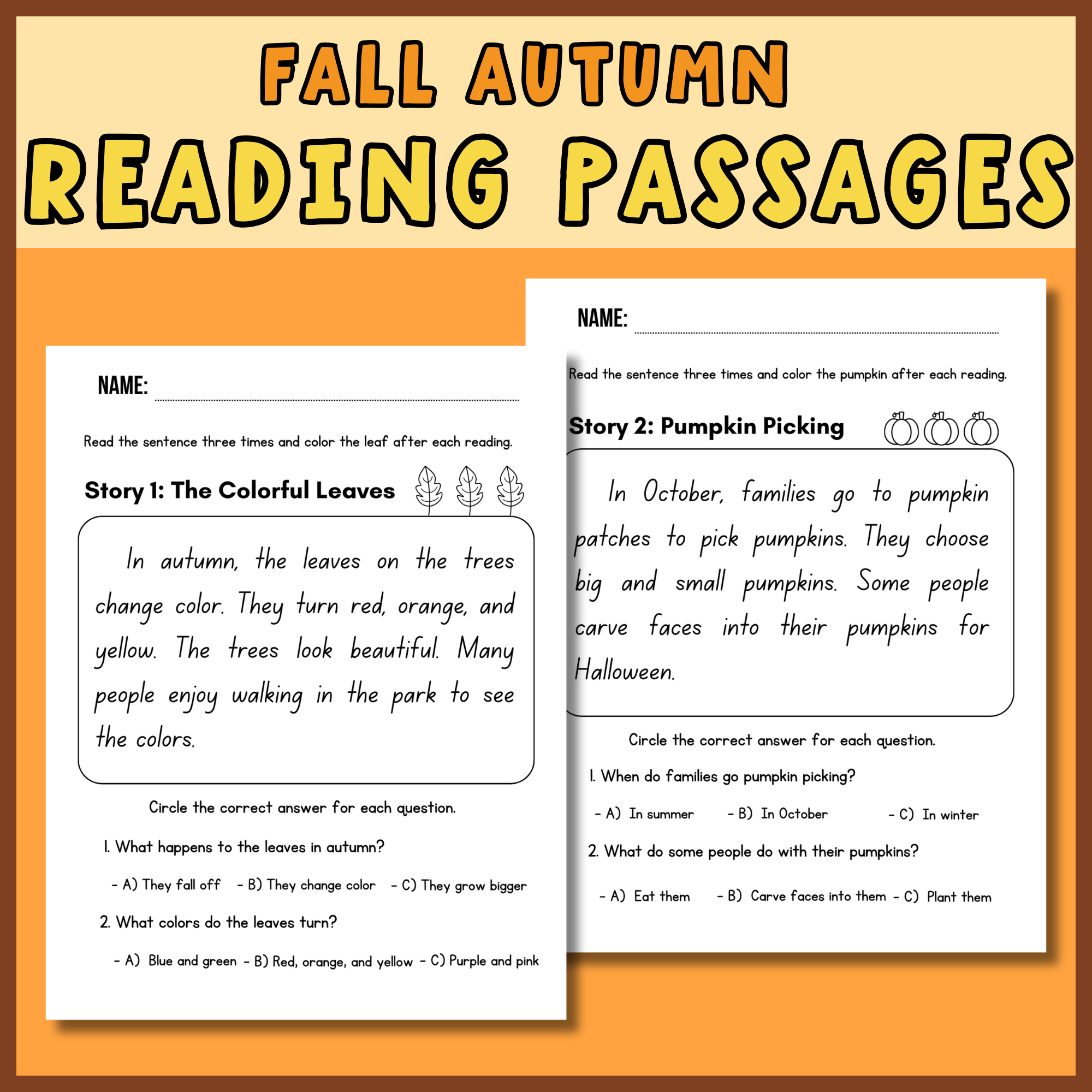 Fall Autumn Easy Reading Comprehension Worksheets For 1st 3rd Grade Made By Teachers