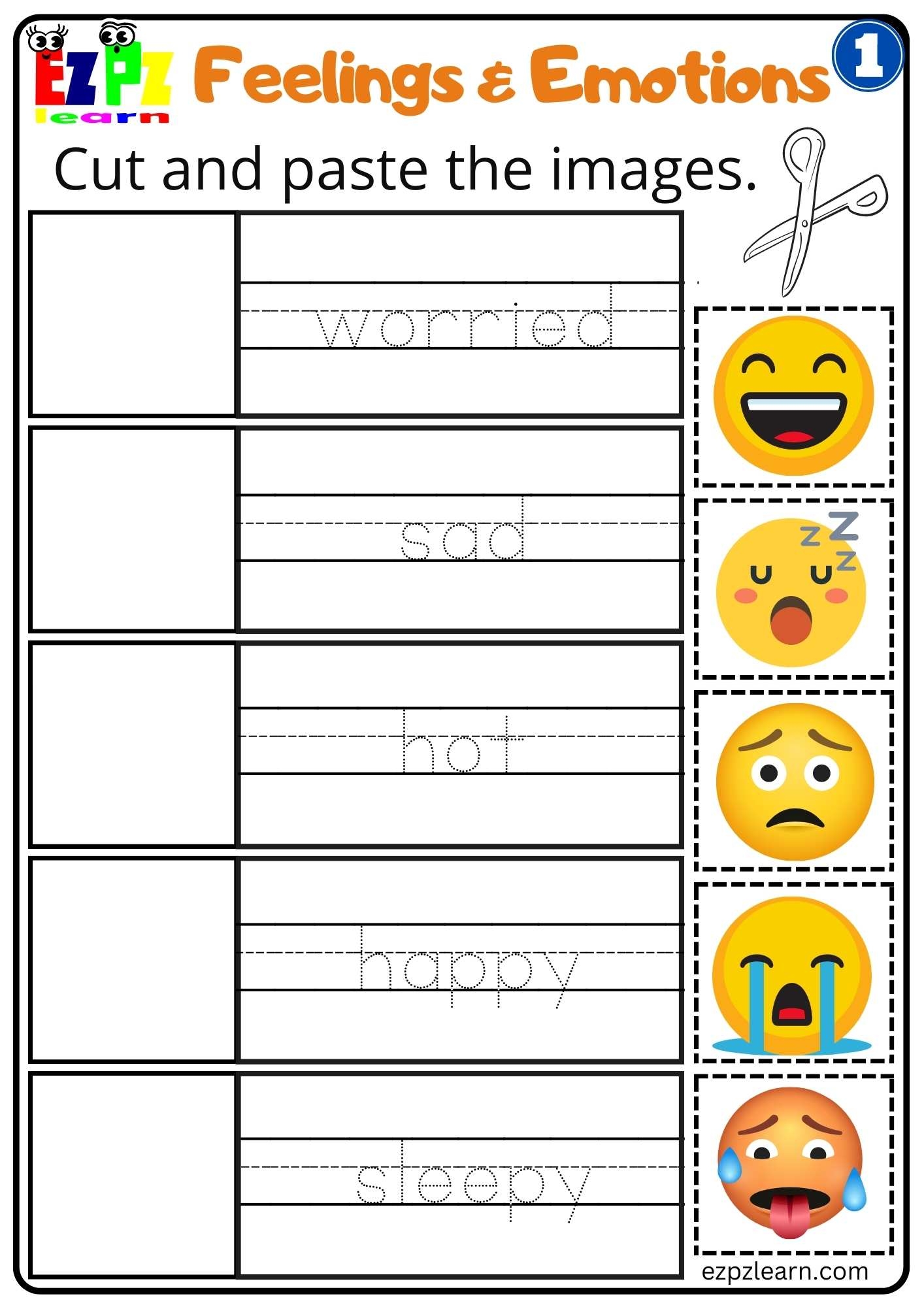 Feelings And Emotions Cut And Paste Worksheet For Children And ESL Students Free PDF Download Ezpzlearn