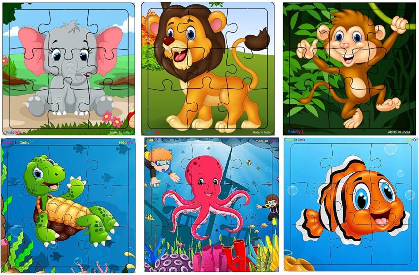 Fiddlys Fiddly s Wood Jigsaw Puzzles For Kids U0026 Children 9 Pieces Animal U0026 Sea Pack Of 6 For Age 3