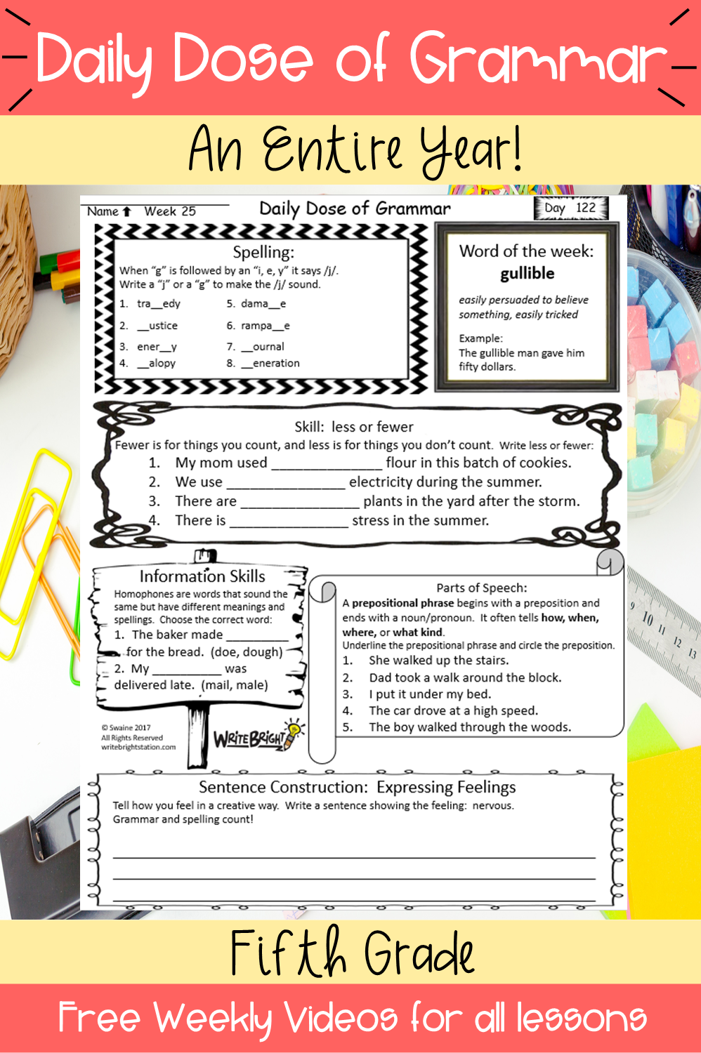 Fifth Grade Grammar Skills Daily Dose Bundle Standards Assessments