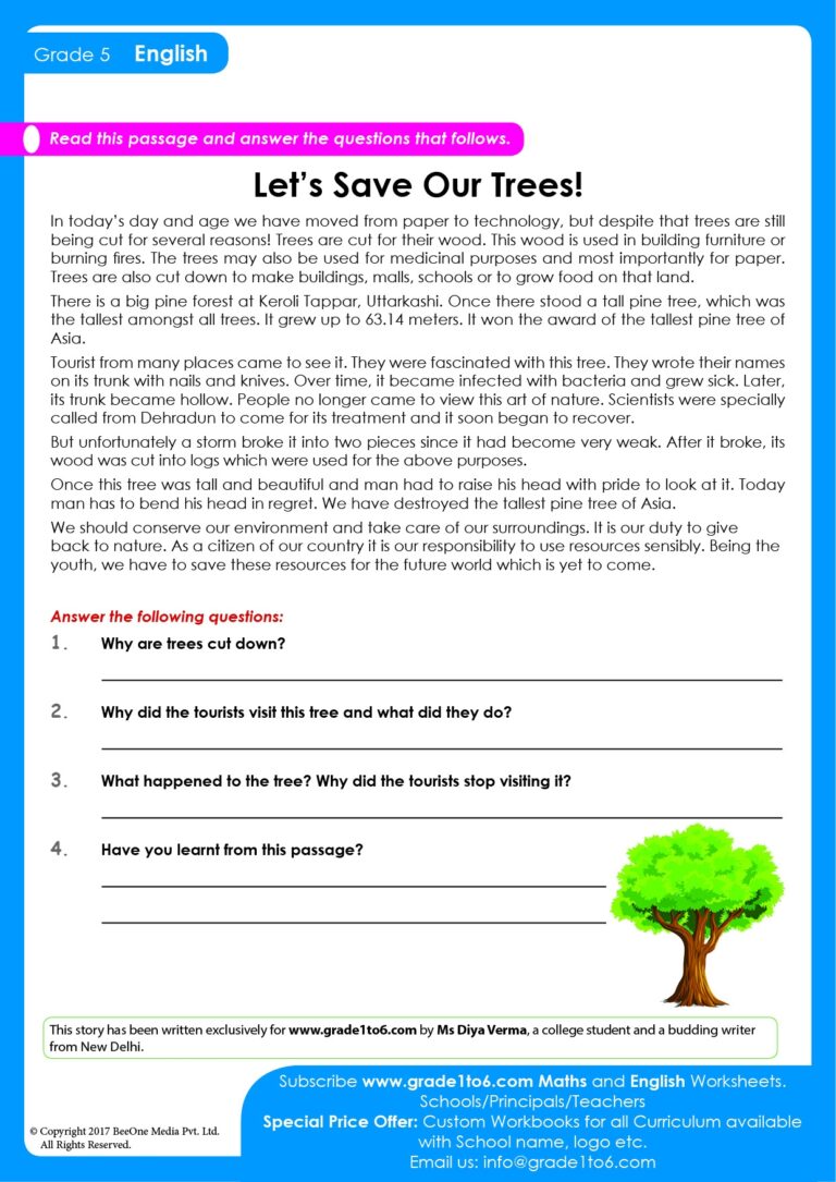 Fifth Grade Reading Comprehension Worksheets Worksheets Library