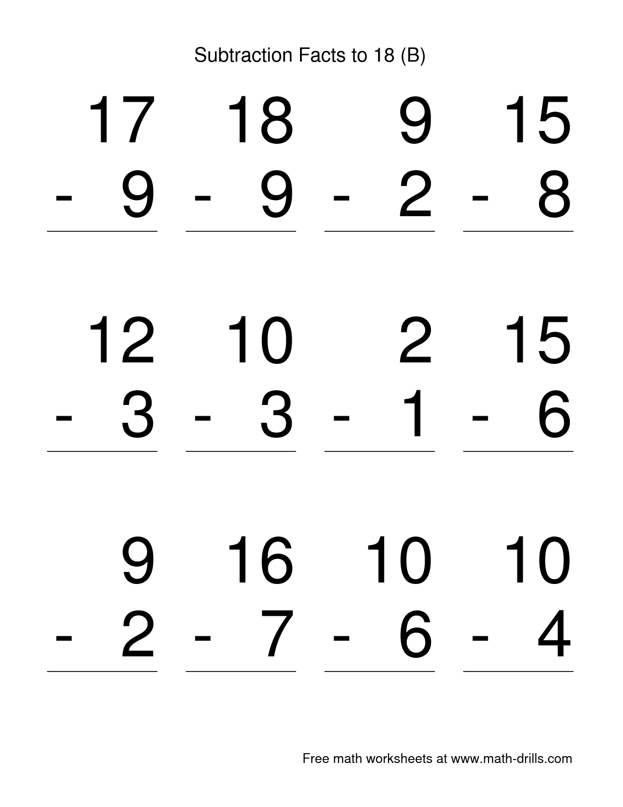 Free Printable Subtraction Worksheets 1st Grade