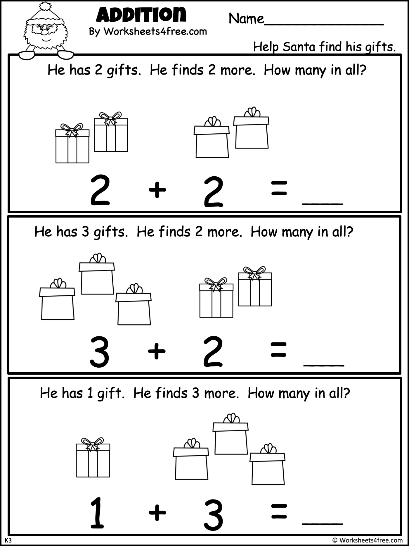 Free 1 Digit Addition Worksheet With Christmas Pictures Worksheets4Free