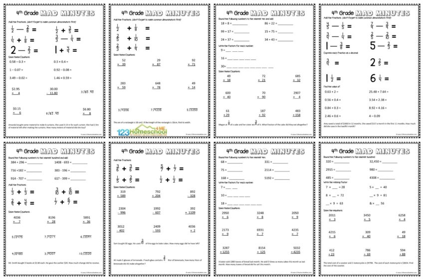 FREE 4th Grade Math Worksheets 123 Homeschool 4 Me