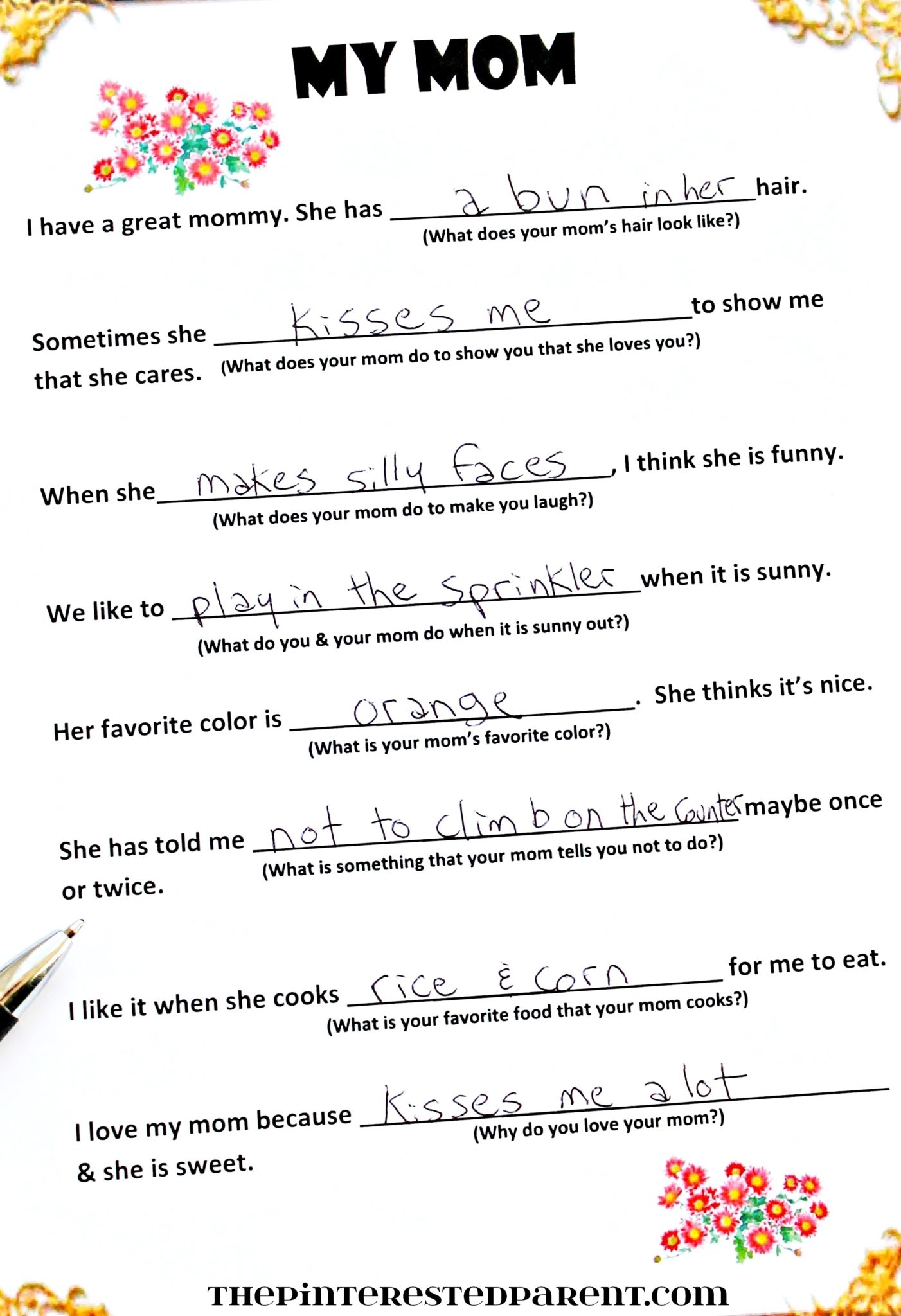 Free Fill In Mother s Day Poem The Pinterested Parent