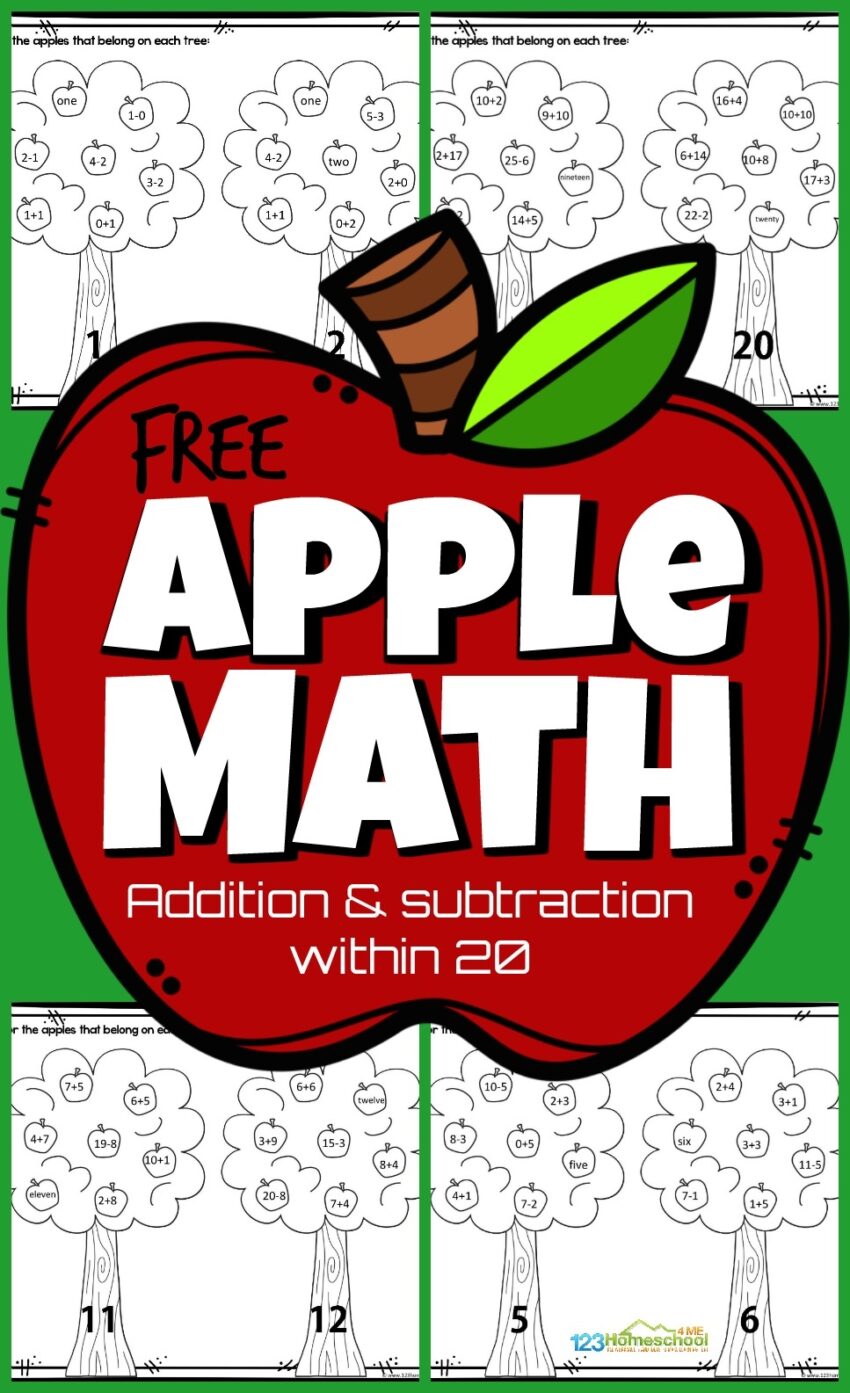 FREE Kindergarten Apple Math Worksheets For September