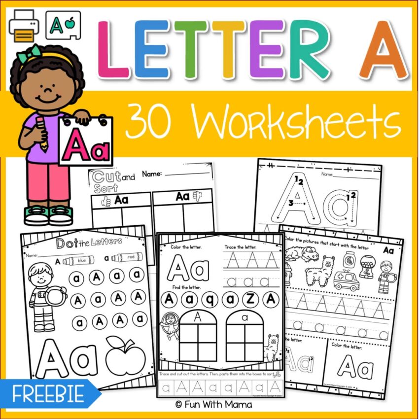 Free Letter A Worksheets For Preschool Kindergarten Fun With Mama
