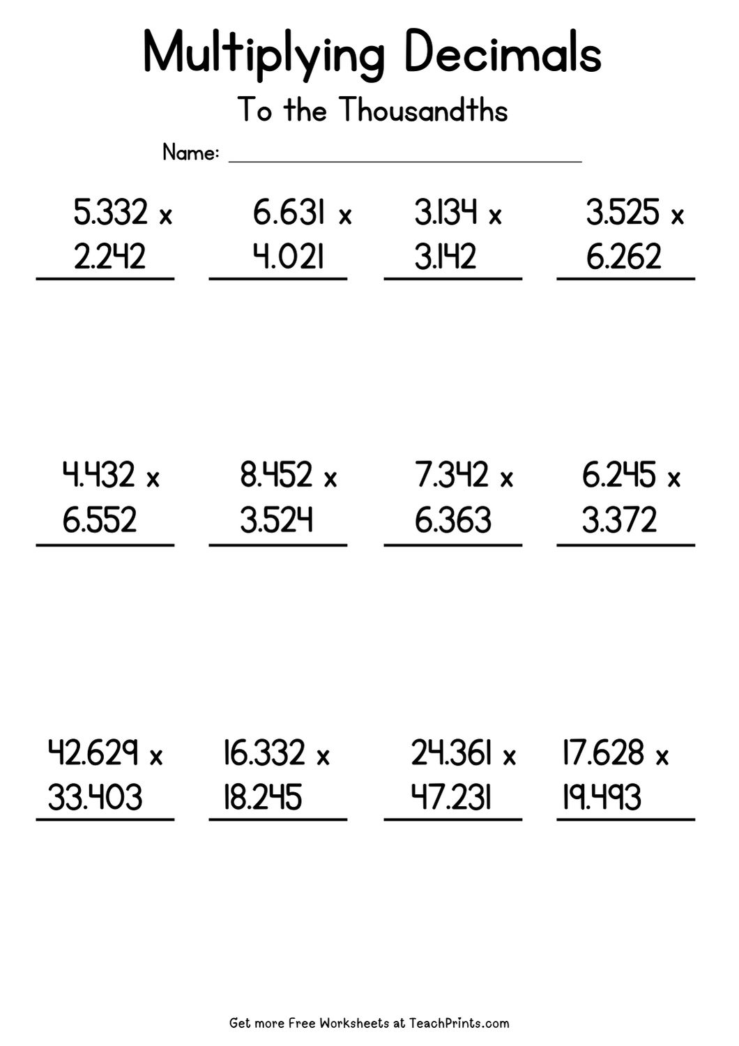 Free Multiplying Decimals Printable Worksheets
