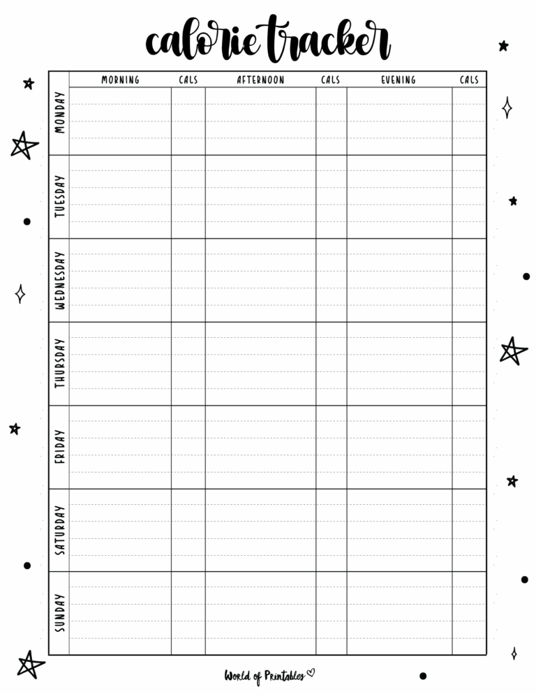 Free Printable Calorie Tracker World Of Printables