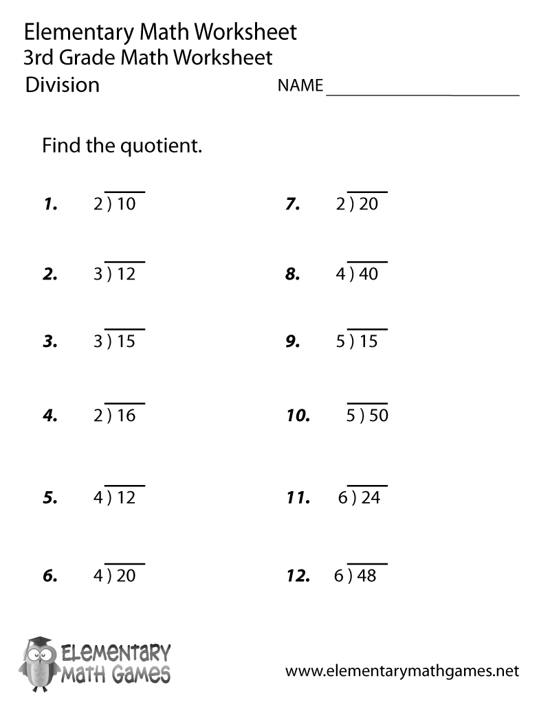 Division Facts Worksheets Free Printable