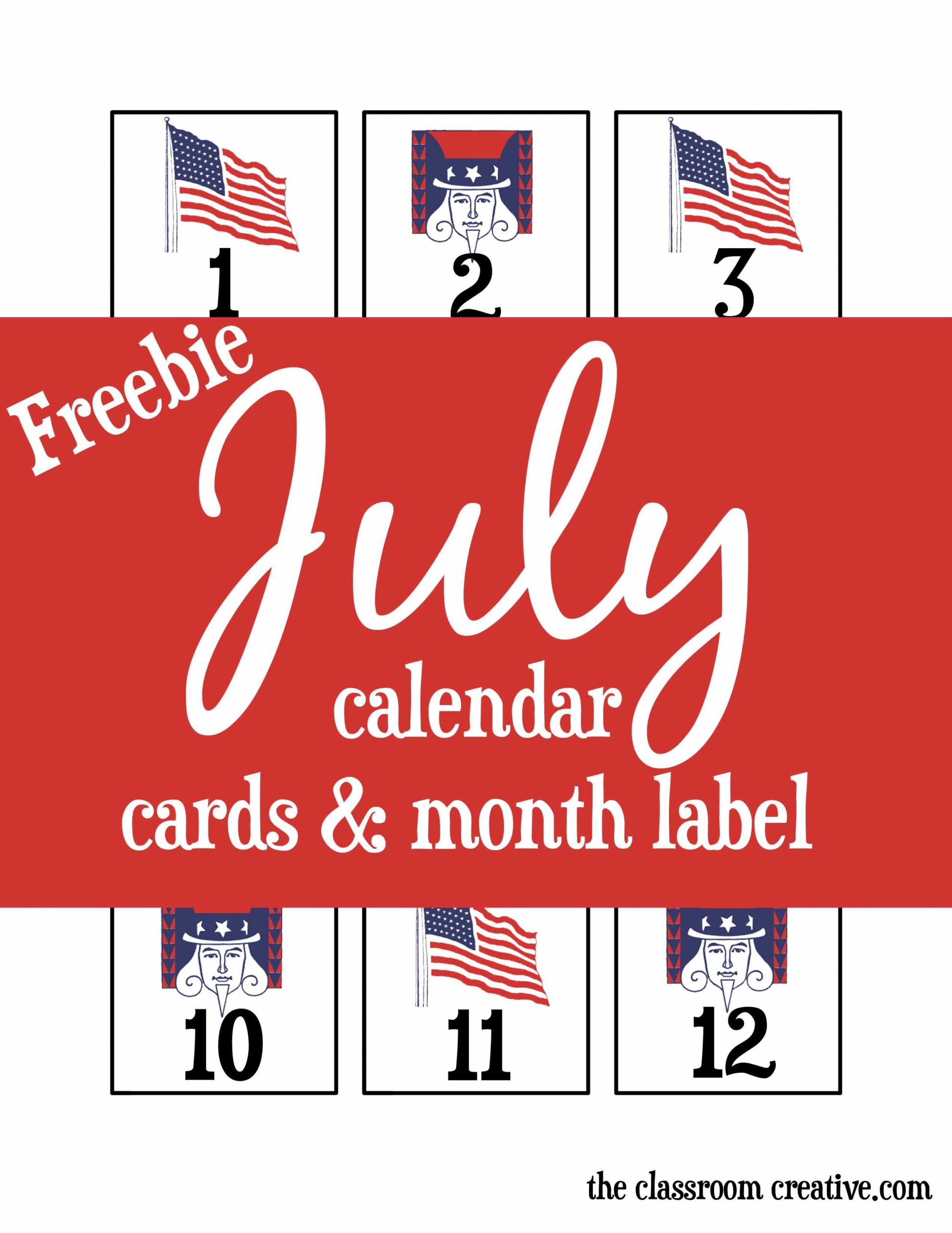 Free Printable July Calendar Cards And Month Label
