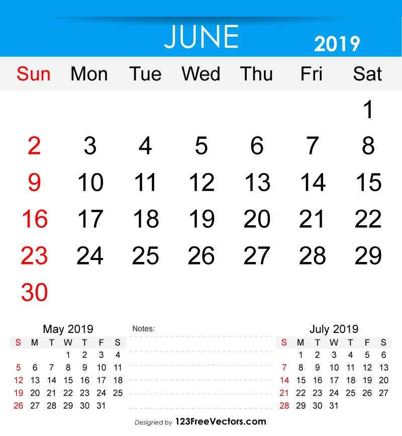 Free Printable June 2019 Calendar