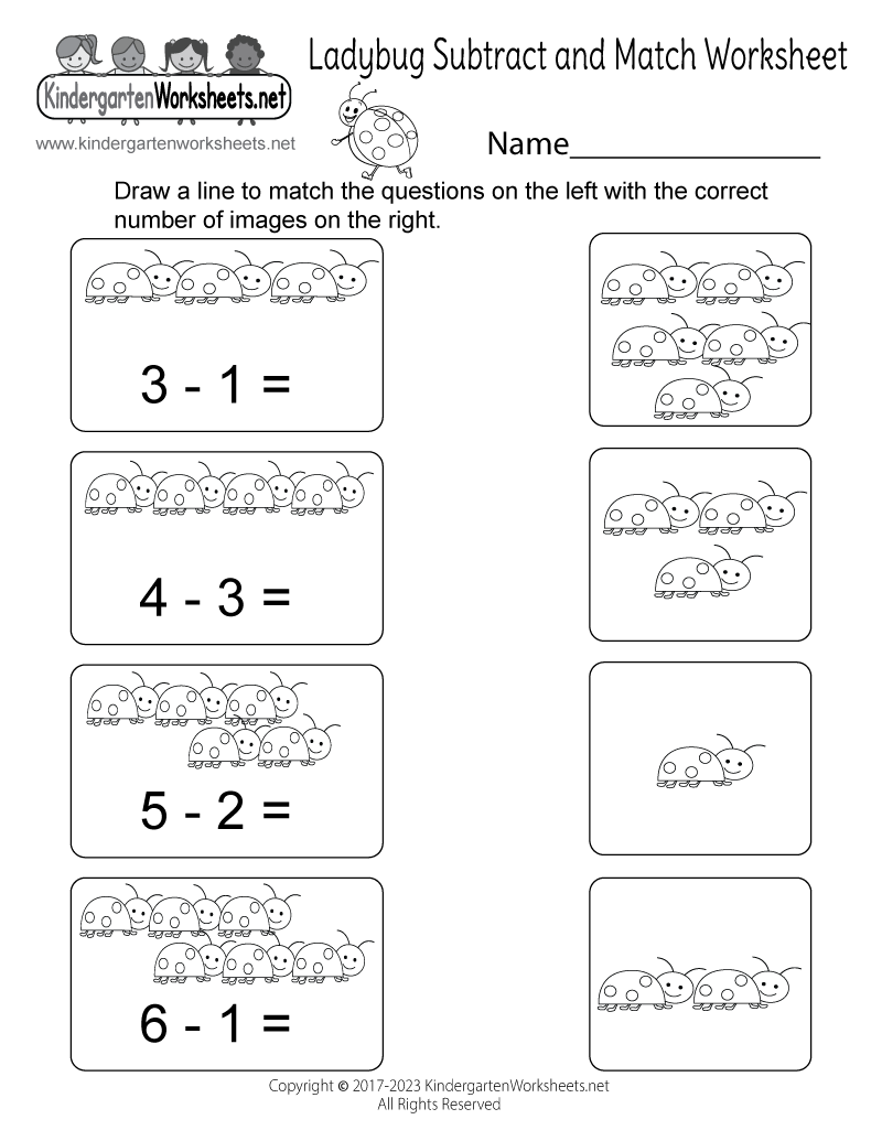 Free Printable Ladybug Subtract And Match Worksheet Free Printable Ladybug Subtract And Match Worksheet