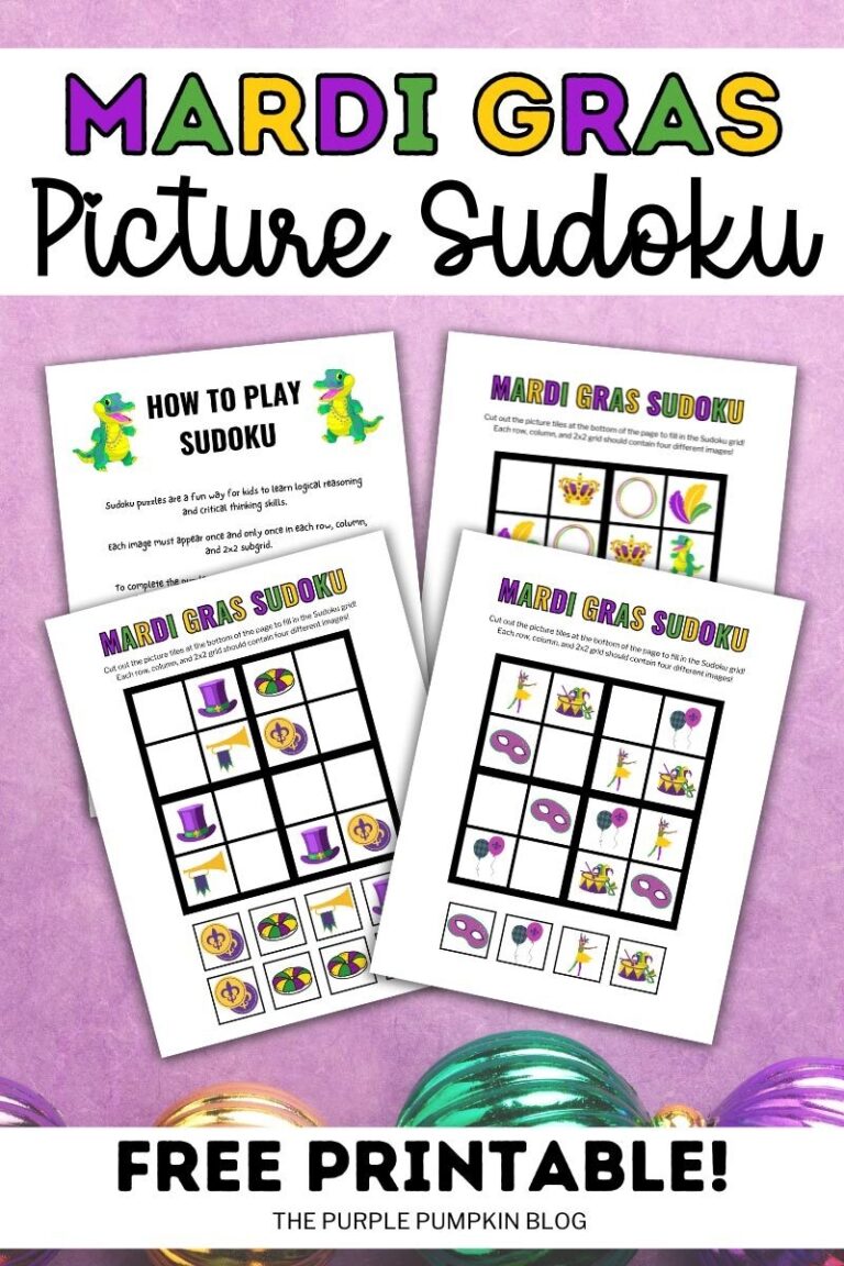 Free Printable Mardi Gras Picture Sudoku Puzzle Worksheets
