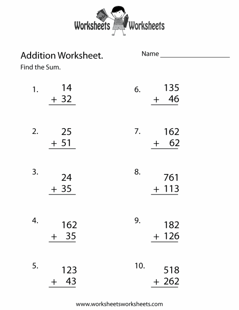 Free Printable Math Addition Worksheet