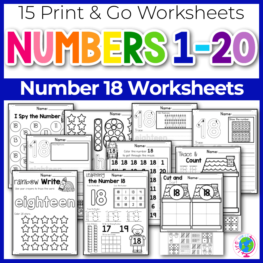 Free Printable Number 18 Worksheets