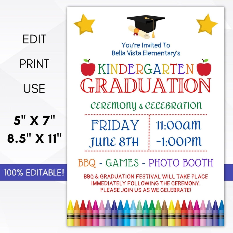 Free Printable Preschool Graduation Invitation Template Download 