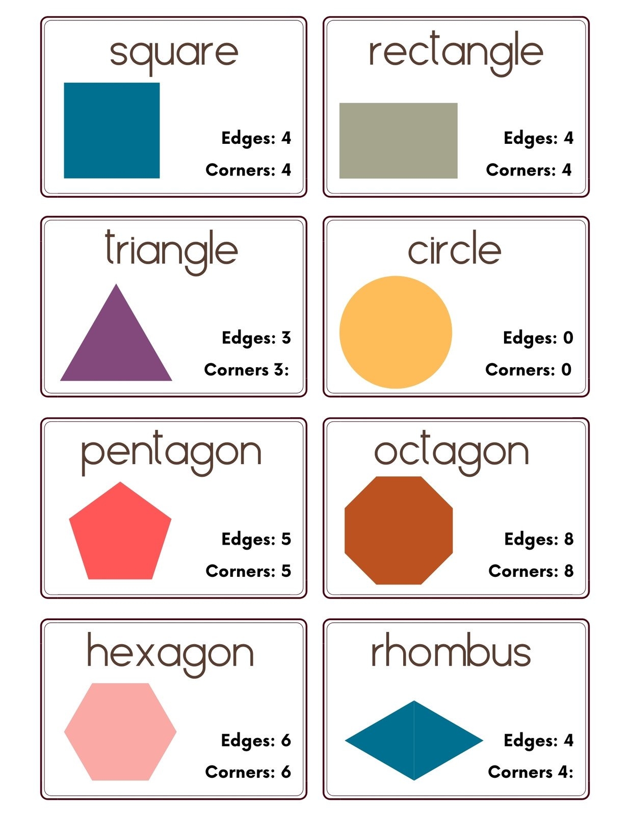Printable Shape Cards For Preschool