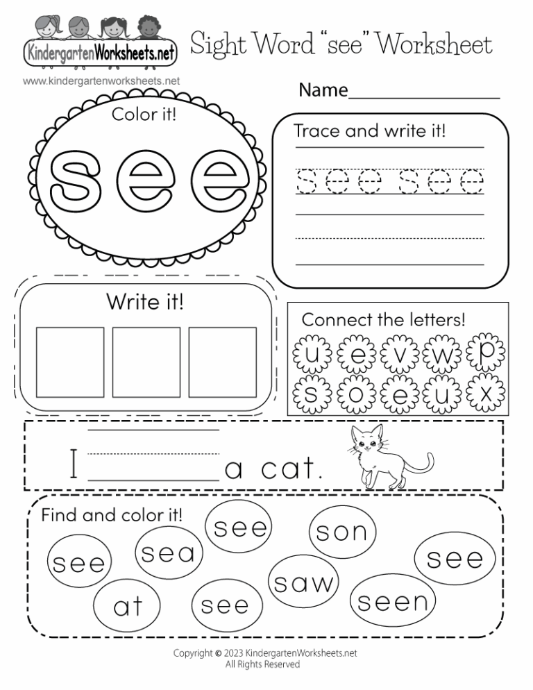 Free Printable Sight Word see Worksheet