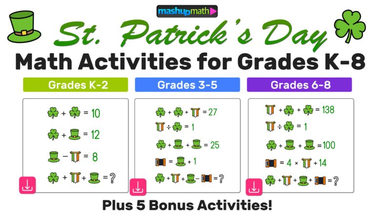 Free St Patrick s Day Math Activities For Grades K 8 Mashup Math