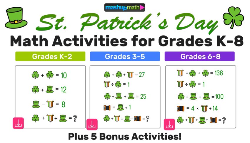 Free St Patrick s Day Math Activities For Grades K 8 Mashup Math