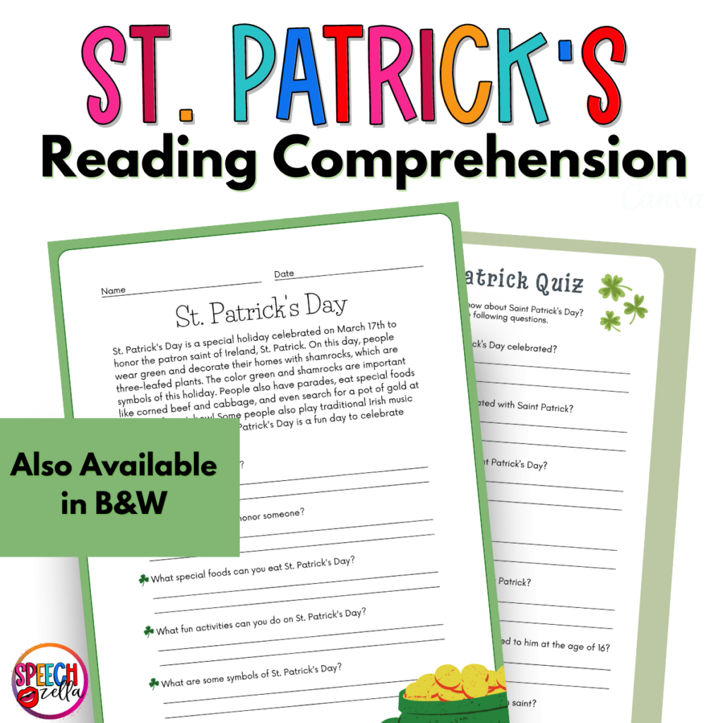 Free St Patrick s Day Worksheets For Speech Therapy Speechzella