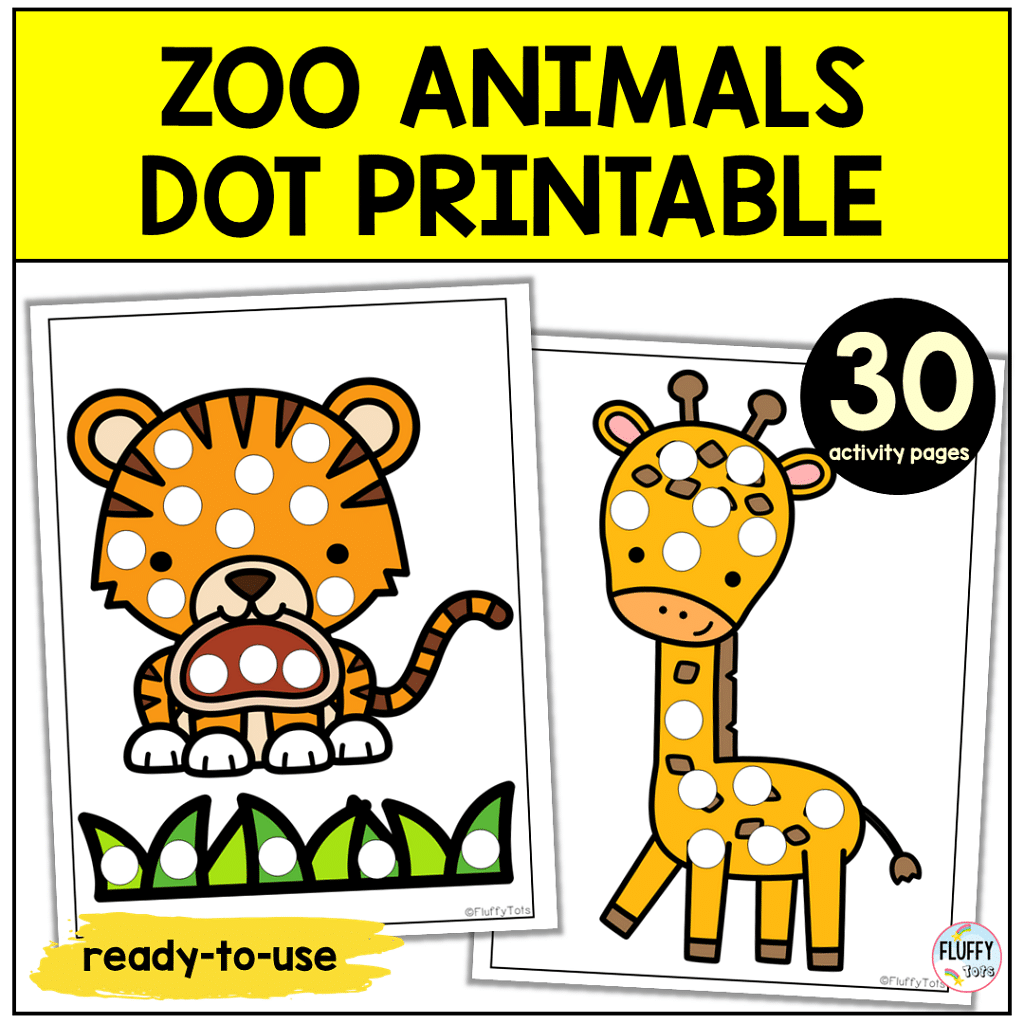 Fun 30 Pages Zoo Animals Dot Printable Activity FluffyTots Fun 30 Pages Zoo Animals Dot Printable Activity FluffyTots