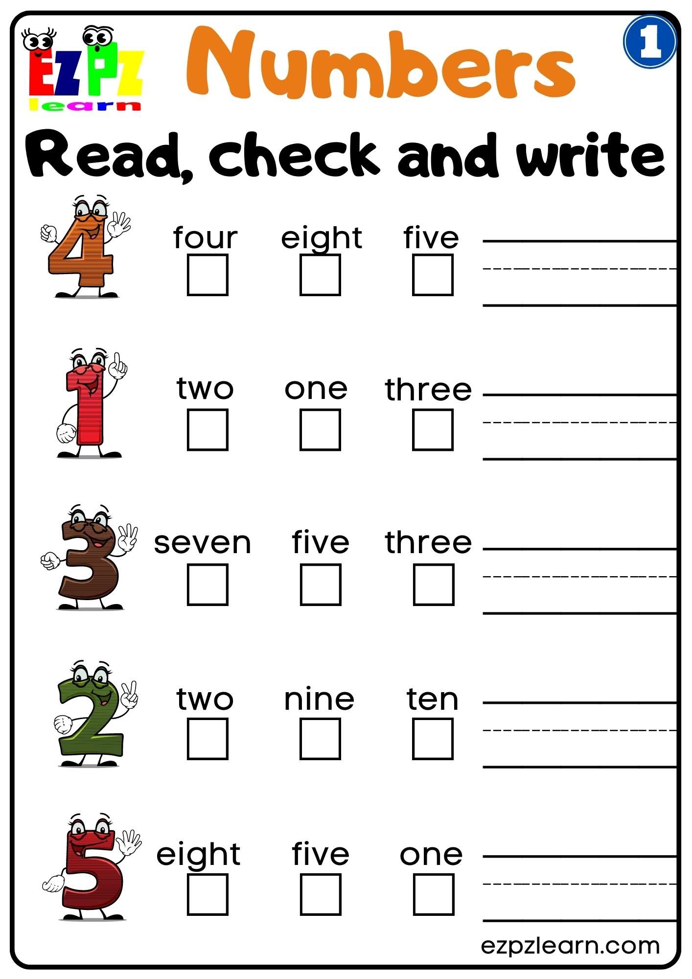 Number Words 1 10 Worksheets Kindergarten