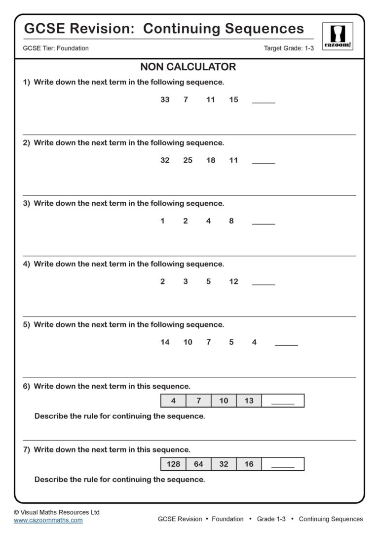 GCSE Maths Revision Worksheets Excellent Resources For GCSE Revision Cazoom Maths