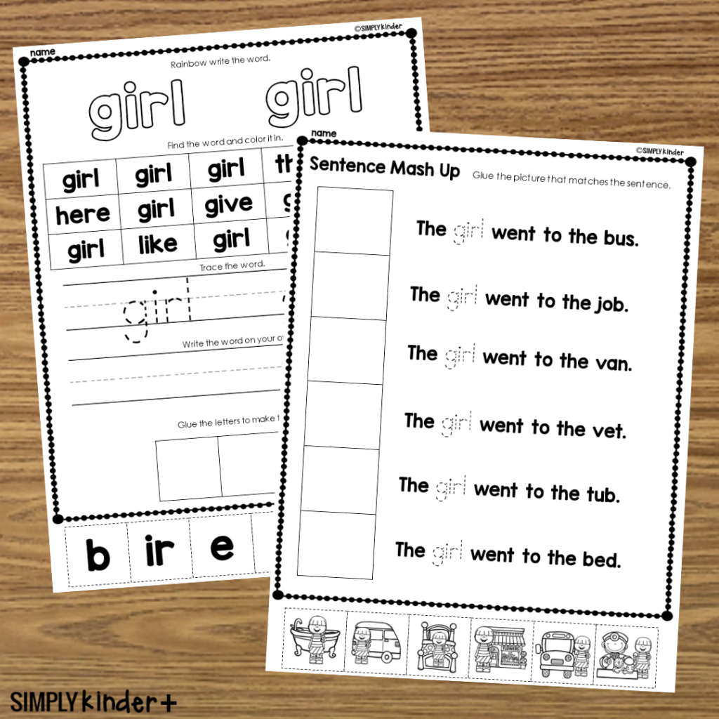Girl Sight Word Cut U0026 Glue Activities Simply Kinder Plus Girl Sight Word Cut U0026 Glue Activities Simply Kinder Plus