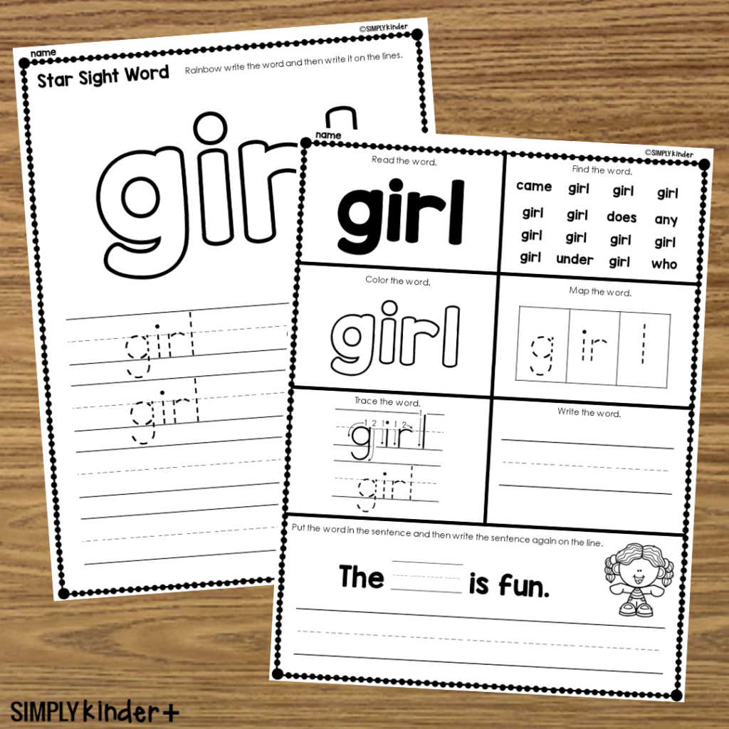 Girl Sight Word Printable Activities Simply Kinder Plus Girl Sight Word Printable Activities Simply Kinder Plus