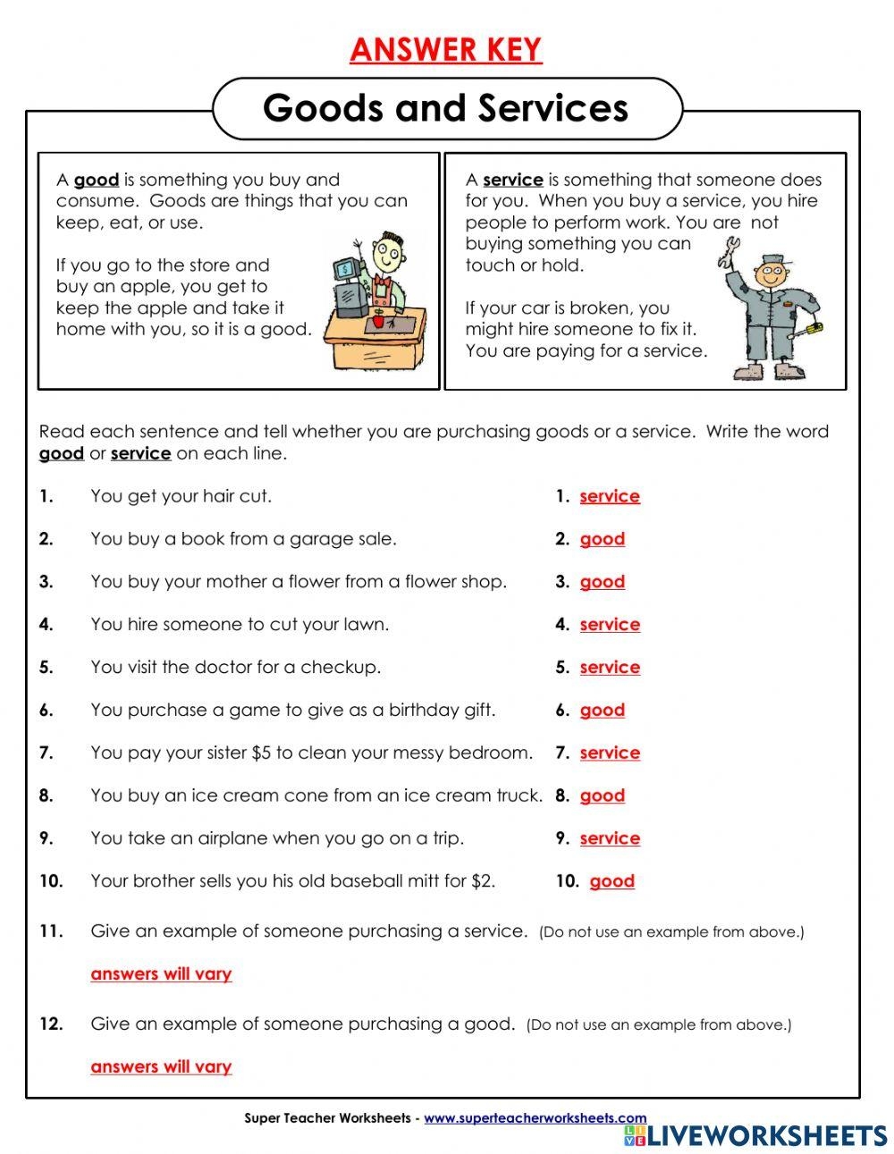 Good And Service Interactive Worksheet Live Worksheets Worksheets Library
