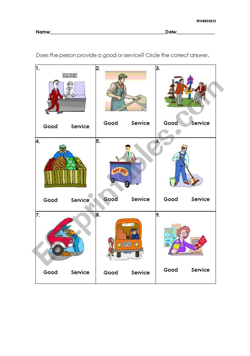 Goods And Services ESL Worksheet By Melaniecb