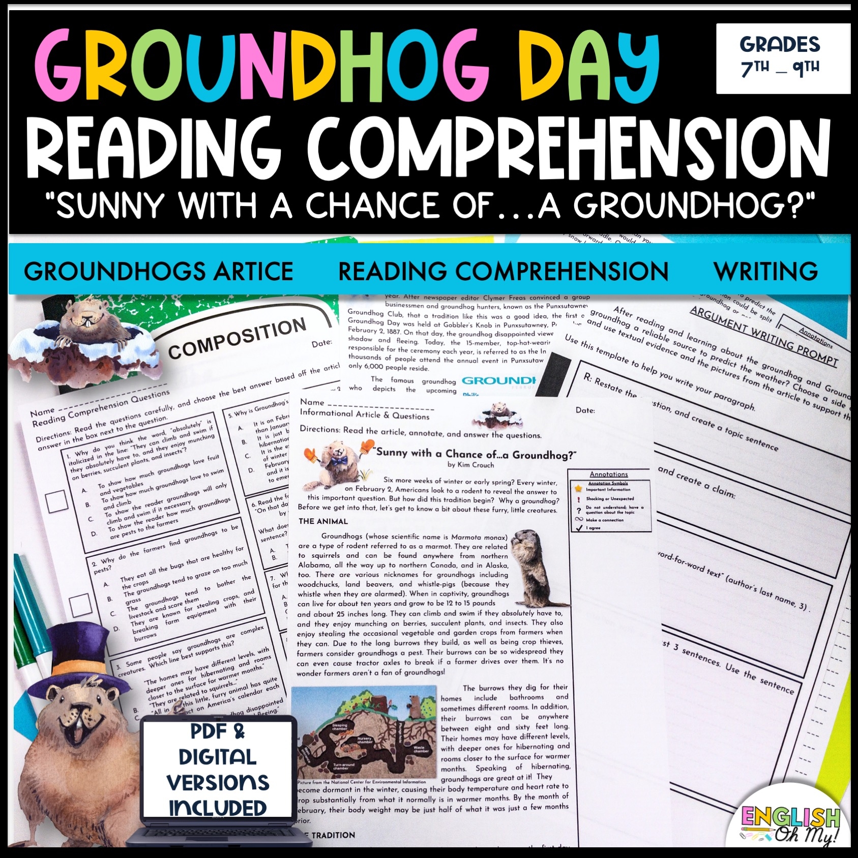 Groundhog Day Reading Passage U0026 Comprehension Questions English Oh My Groundhog Day Reading Passage U0026 Comprehension Questions English Oh My