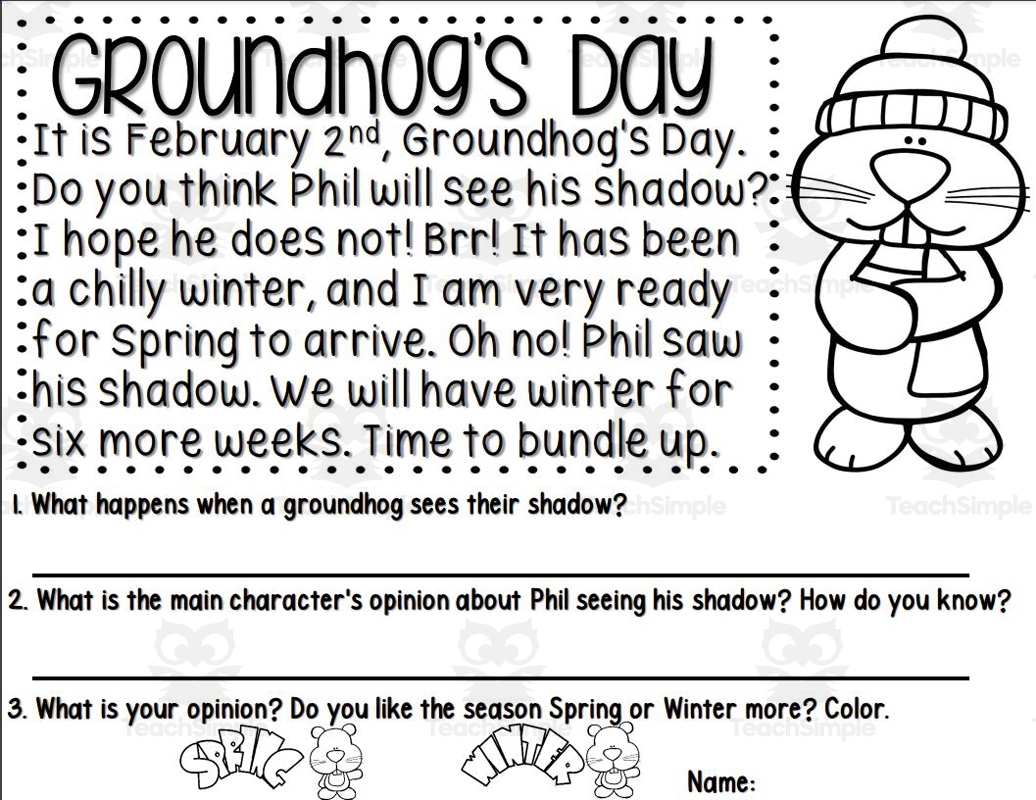 Groundhogs Day Reading Comprehension Worksheets Library Groundhogs Day Reading Comprehension Worksheets Library