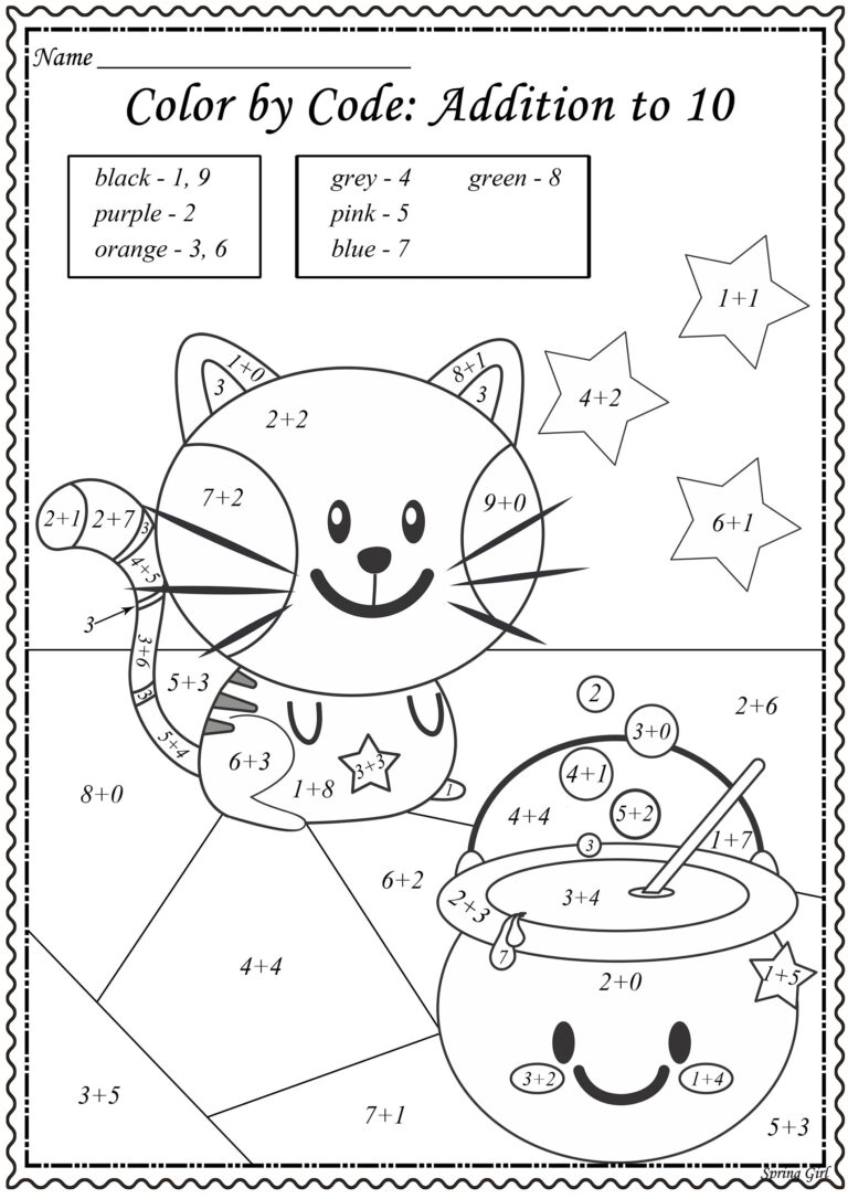 Halloween Math Color By Number Worksheets Etsy
