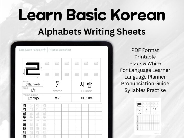 Hangul Worksheets Letter PDF Learn Korean Alphabet Writing For 