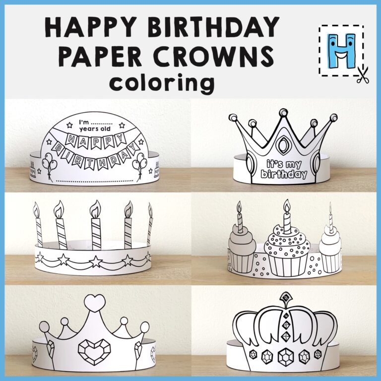 Happy Birthday Paper Crowns Headbands Hats Printable Coloring Craft