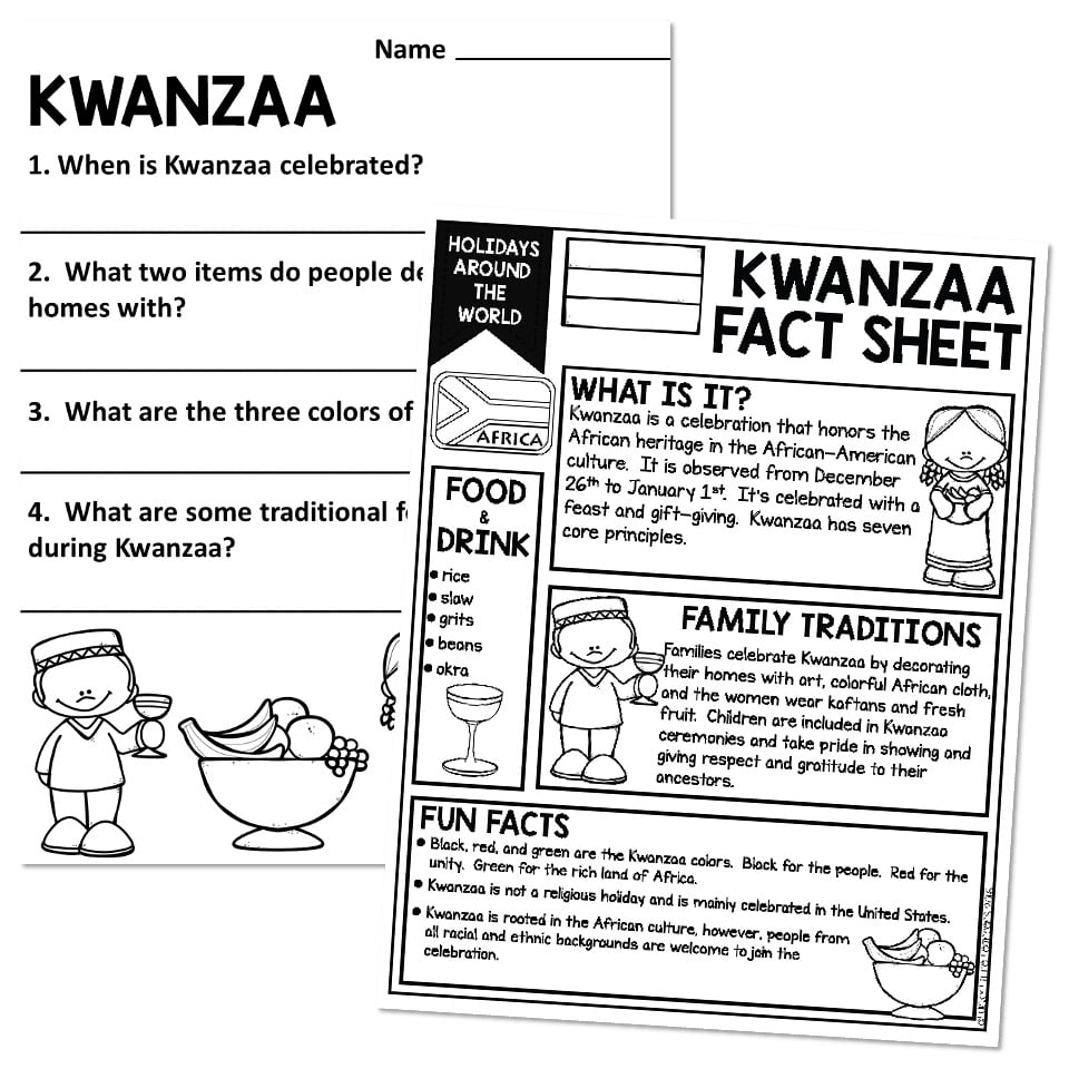 Holidays Around The World Kwanza Reading Passage Lucky Little Worksheets Library