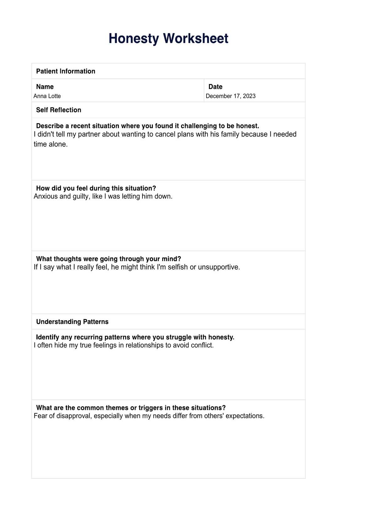 Honesty Worksheets U0026 Example Free PDF Download