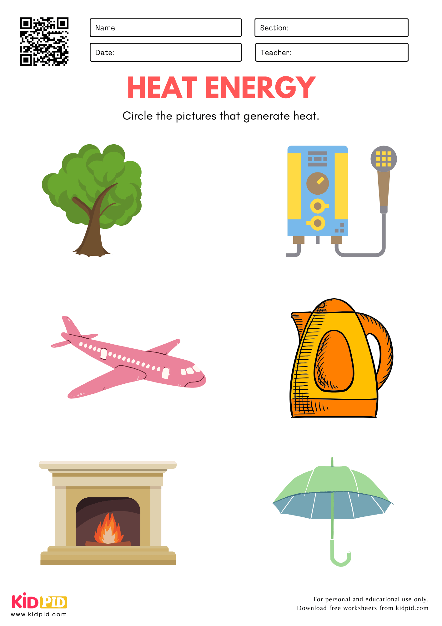 Hot Light U0026 Sound Energy Sources Worksheet For Kindergarten Kidpid