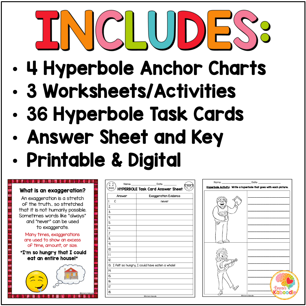 Hyperboles Task Cards Anchor Charts And Activities