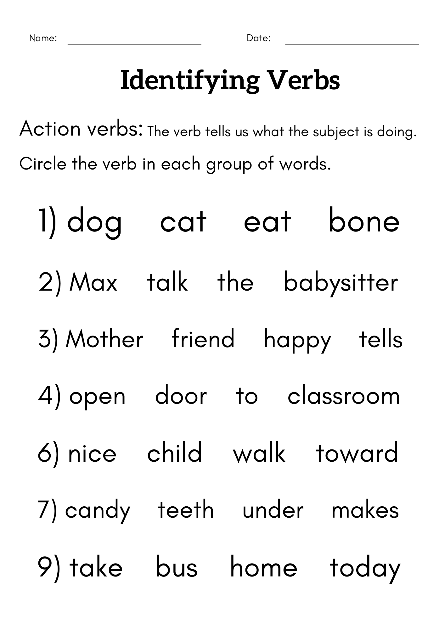 Identifying Verbs Worksheet For Grade 1 2 Identify Action Verbs Activity Book Made By Teachers