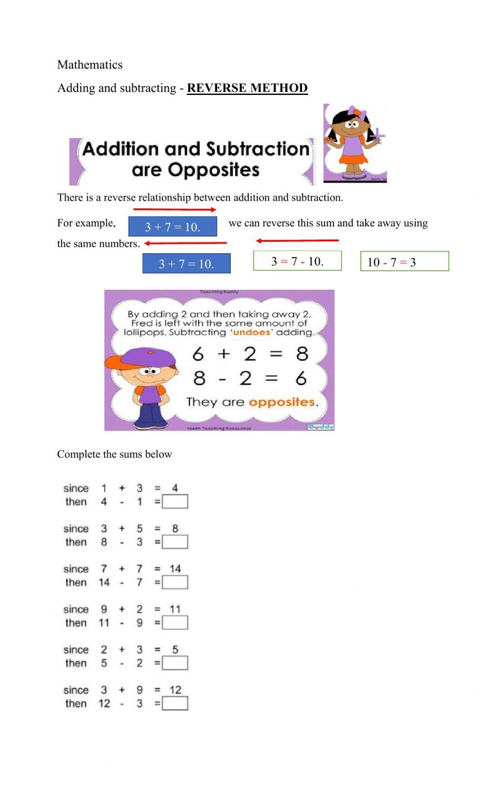 Inverse Operations Addition And Subtraction Worksheet Live 