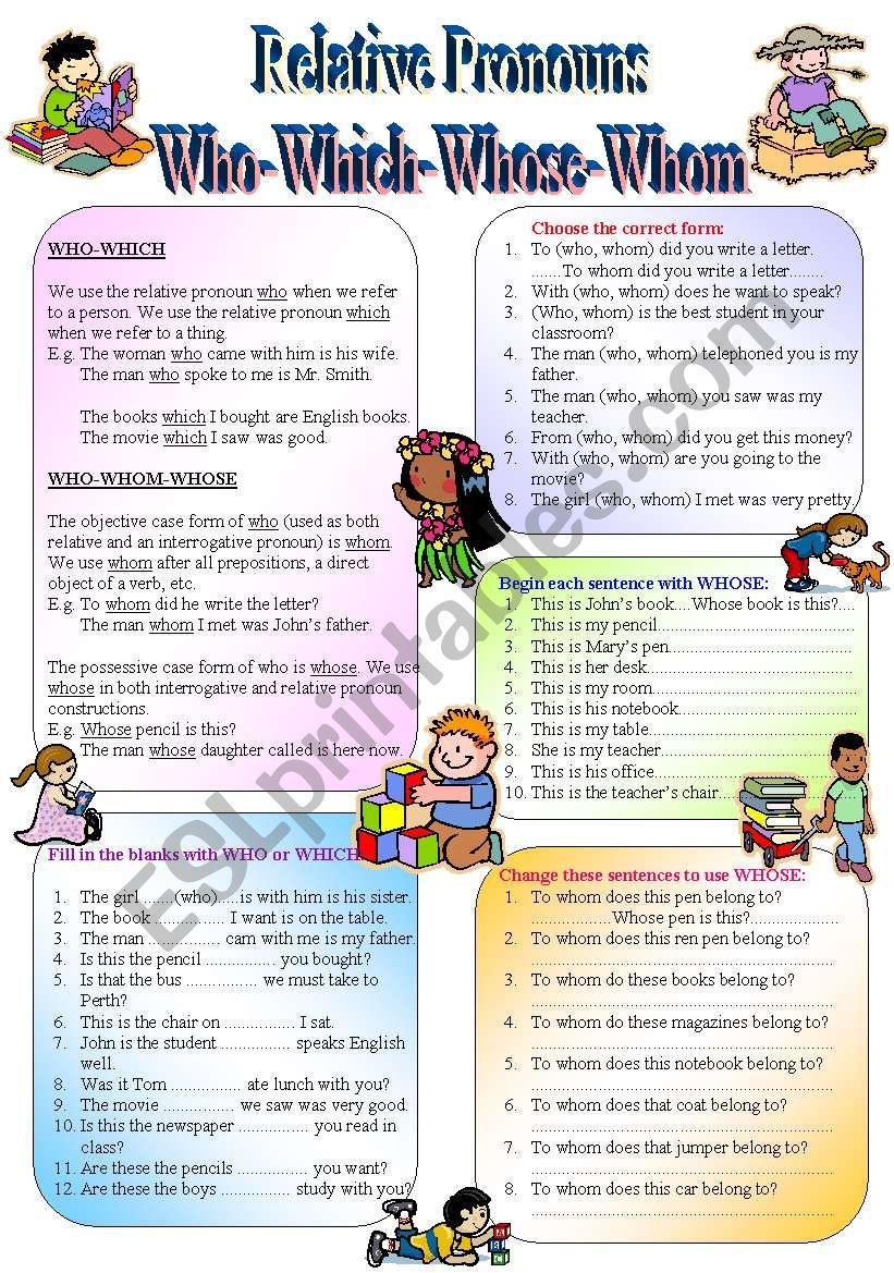 Free Printable Worksheets Who And Whom