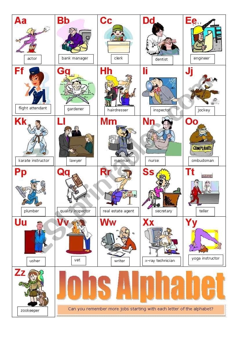 Jobs Alphabet ESL Worksheet By Zailda Jobs Alphabet ESL Worksheet By Zailda