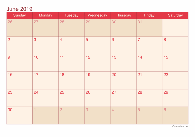 June 2019 Printable Calendar