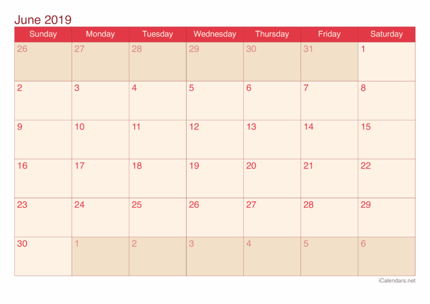 June 2019 Printable Calendar