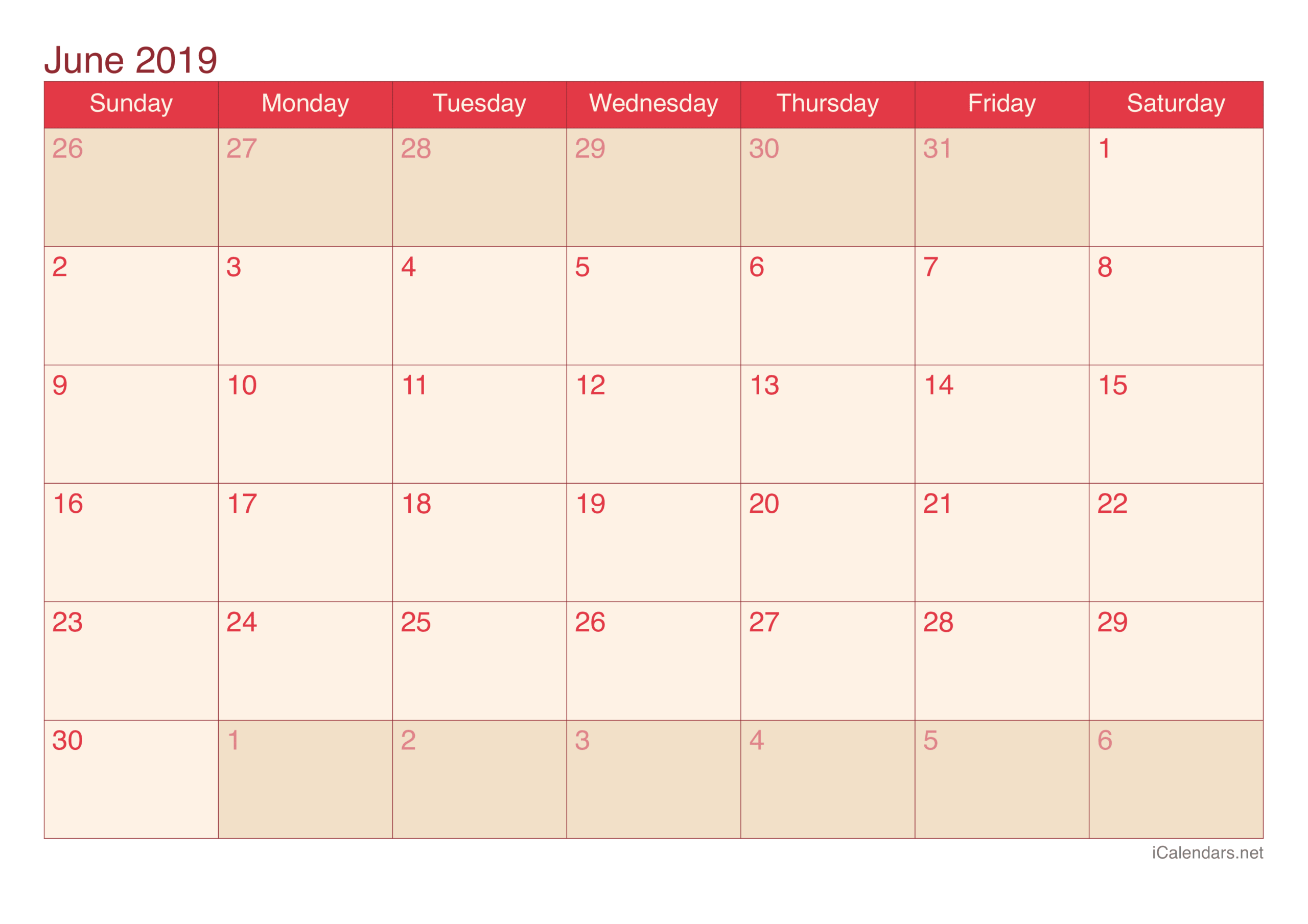 June 2019 Printable Calendar